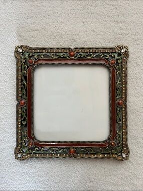 Vintage Bombay Company Picture Frame with Enamel and Crystal Accents, Square 4x4